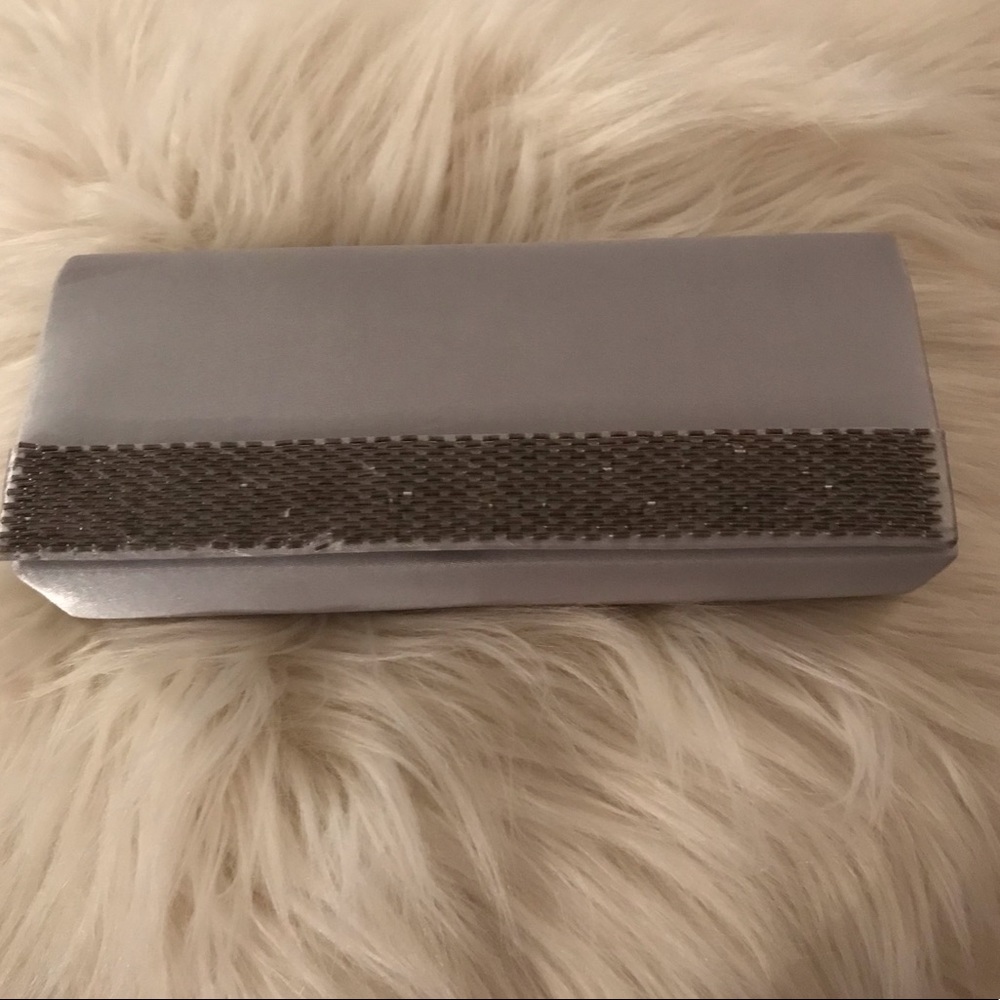 Silver Satin Beaded Formal Clutch NWOT